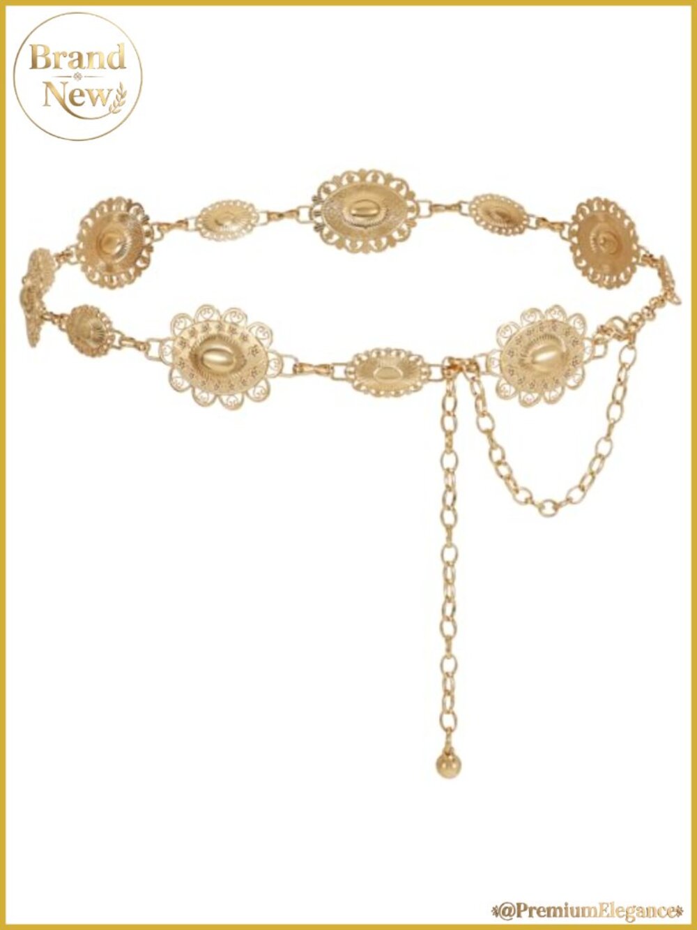 Western Metal Concho Chain Belt for Women Dress Pants
